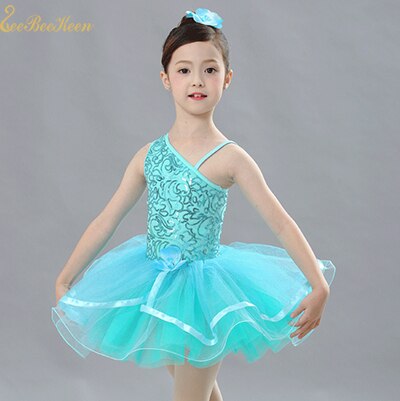 Vestido De Ballet Para Niñas De Un Hombro Con Lentejuelas Brillantes – Tutú De Tul Para Actuaciones, Clases De Danza Y Cumpleaños (Tallas 3 A 10 Años)