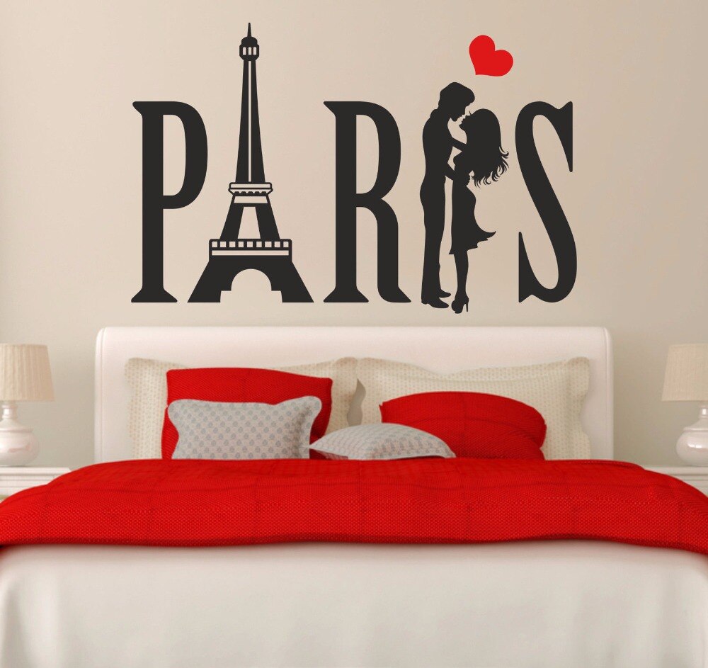 Paris Couple Eiffel Tower Love Heart Hallway Home Living Room Bedroom Window Decal Removable Vinyl Art Wall Sticker Mural B105