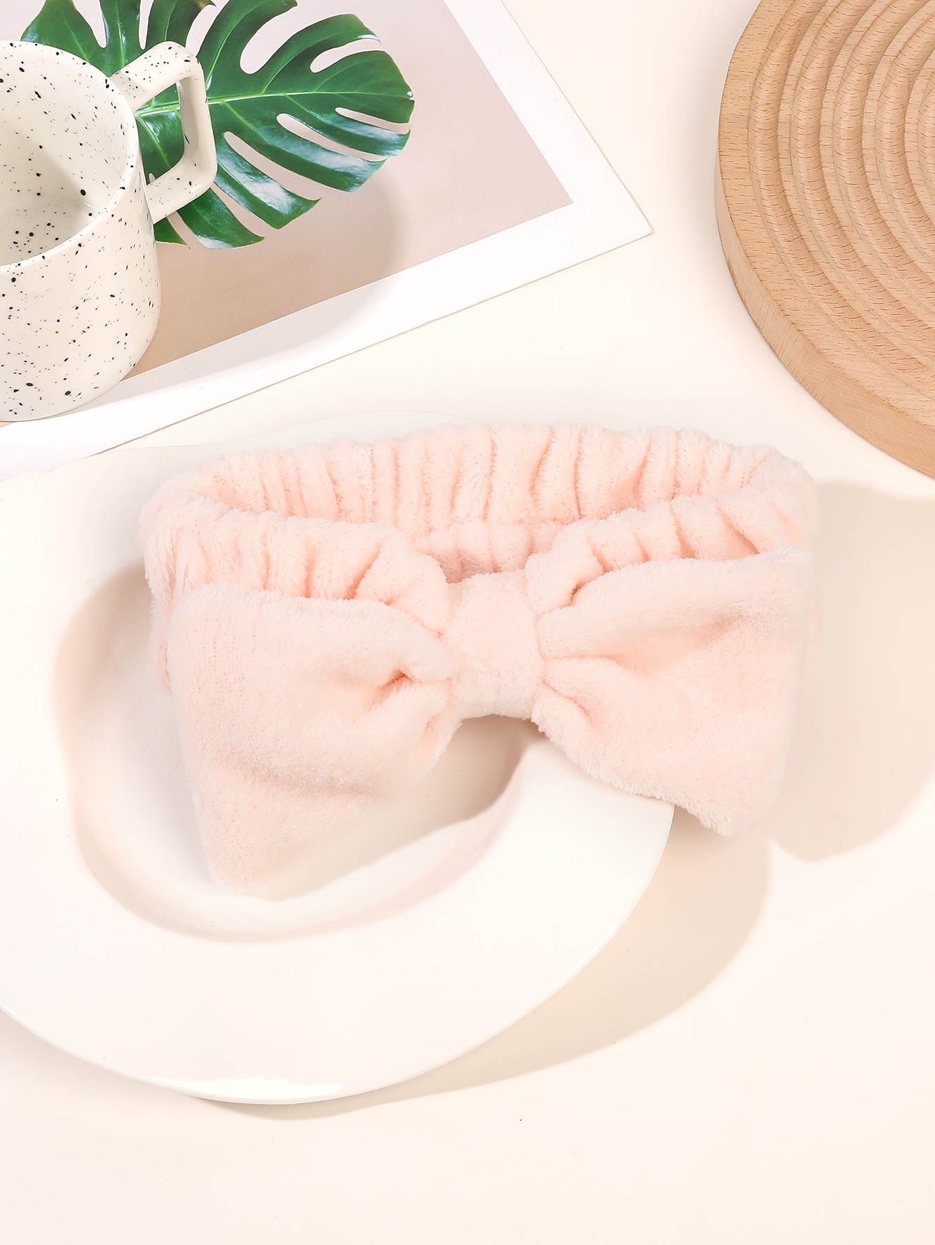 Diadema de spa para lavarse la cara, diadema de maquillaje para niñas, diadema con pajarita, diademas de microfibra para el cuidado de la piel de las mujeres para limpiar el rostro: Rosa