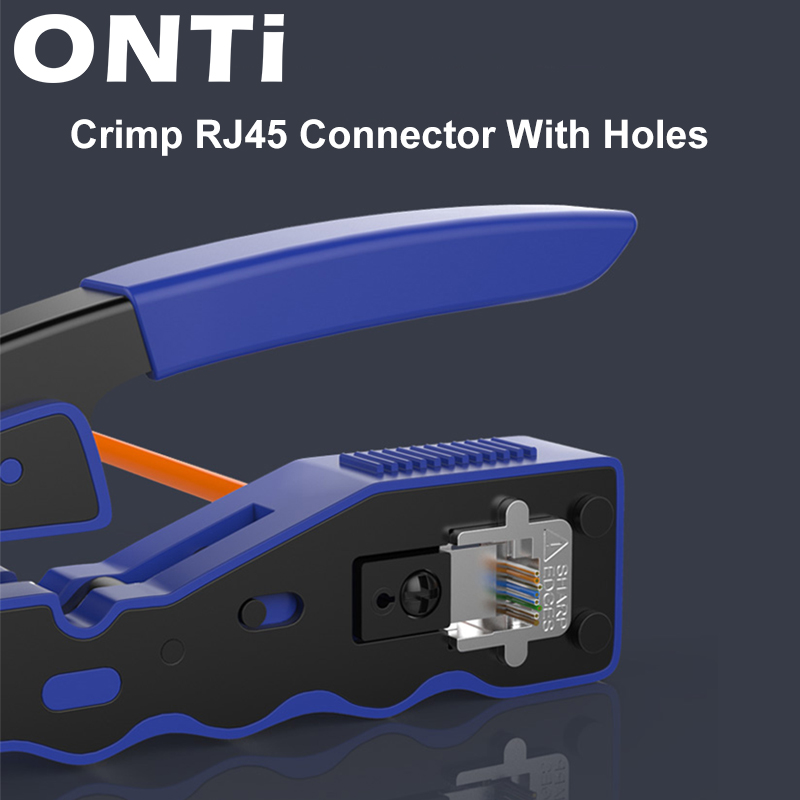 Connecteur ONTi RJ45 Cat7/6/6A/5E, outil de sertissage RJ45 passant à sertir avec lame de rechange dénudeur de câble Ethernet