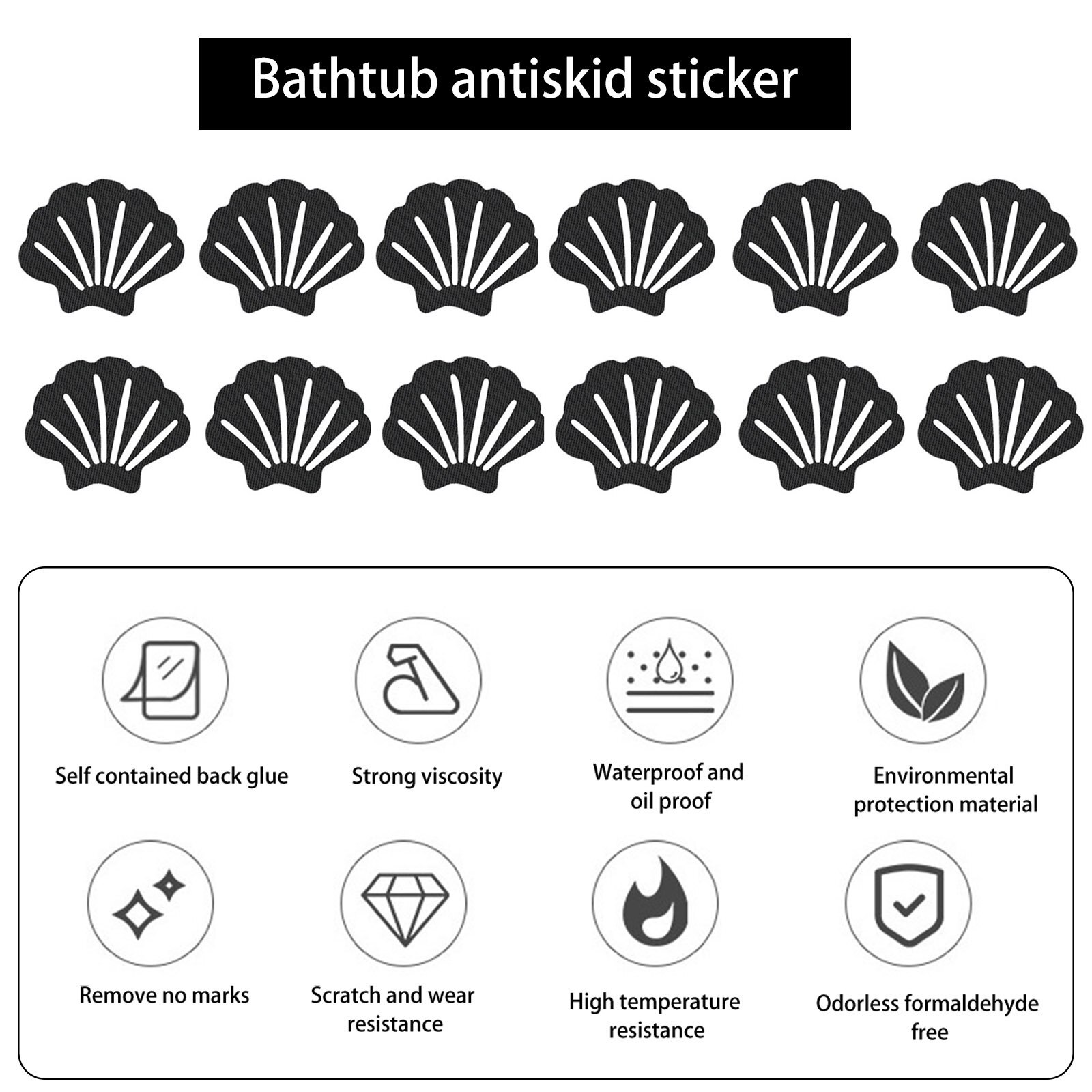 Lot de 6/12 autocollants antidérapants en caoutchouc, pour salle de bain, baignoire, douche, bande antidérapante, en forme de coquille, pour sol de bain