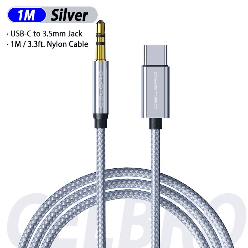 Usb type c  to 3.5mm aux lydadapterkabel til huawei  p30 one plus 7 pro samsung galaxy note 10 hovedtelefon tipo c usb adapter: Sølv