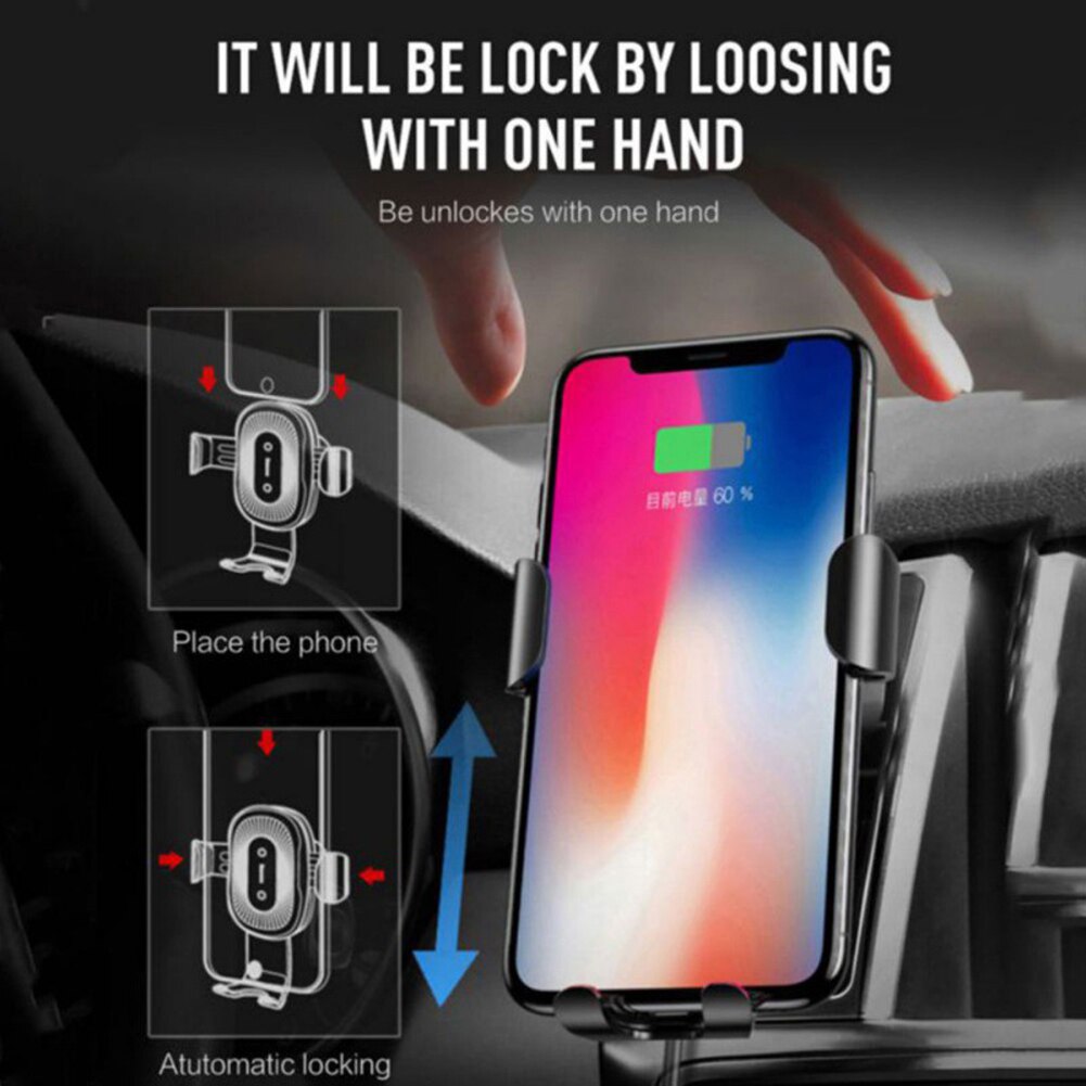 D12 Automatic Clamping Gravity Car Phone Holder 10W Qi Wireless Fast Car Charger for iPhone 11 Pro Max Huawei P30 Pro Samsung S9