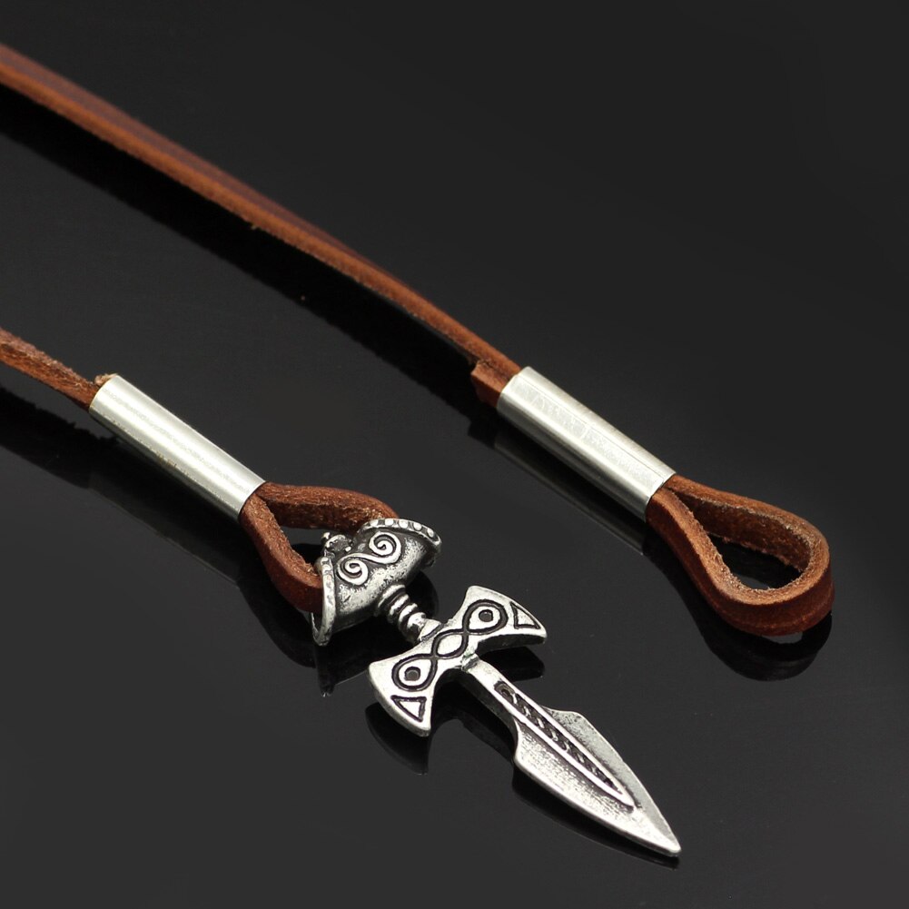 Amulette de Talos Viking en argent, en cuir marron, faite à la main