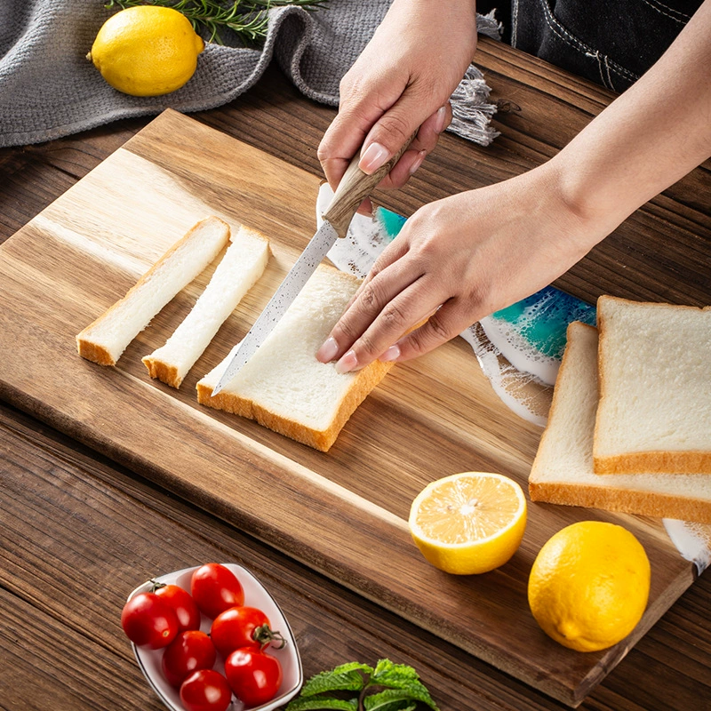 Deska robić krojenia z drewna akacjowego z żywicy epoksydowej, dekoracja z motywem oceanicznych fal, deska kuchenna robić przygotowywania posiłków i serwowania wędlin, deska robić chleba challah.