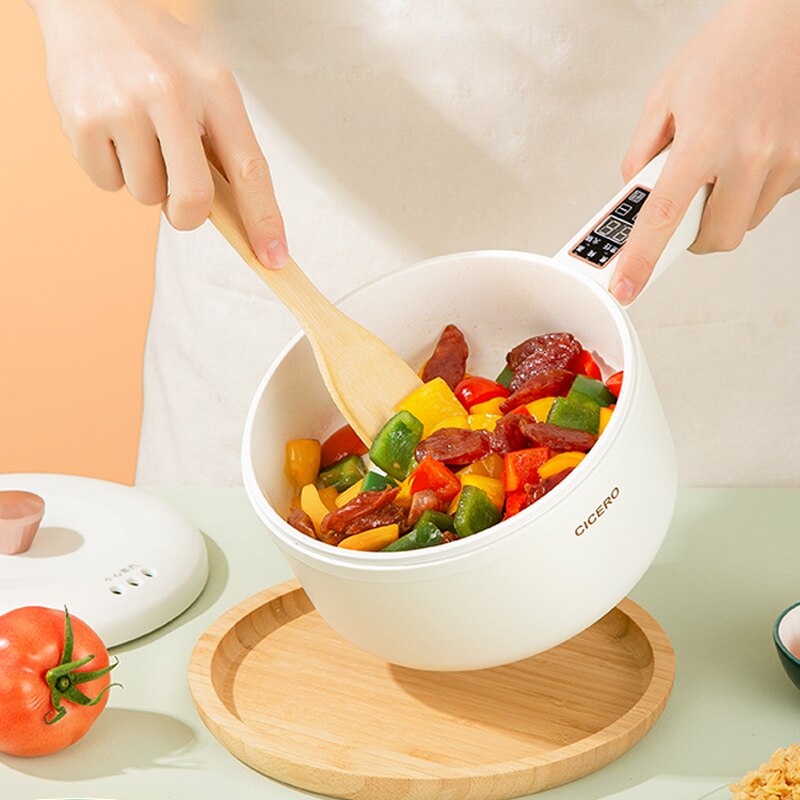 700W Electric Cooking Pot Portable Pot Rice Cooker Multicooker Ceramic Liner Smart Electric Skillet Single/Double Layer 1.6L