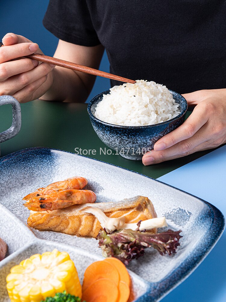 Plato divisorio de cerámica de estilo japonés para cena, vajilla divisoria de comida para una sola persona,