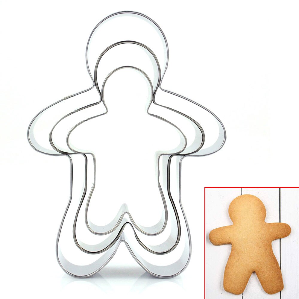 3pcs Gingerbread Man Cookie Cutter for Christmas Party - 13cm and 9.7cm - Biscuit / Fondant / Pastry Cutter - Stainless Steel