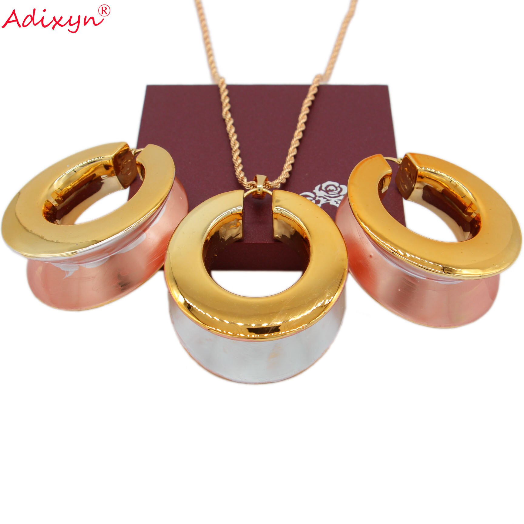 Adixyn nova moda jóias para as mulheres pingente/brincos/colar conjunto de ouro casamento nupcial jóias n03193