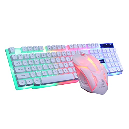 Luminous Game Suspension Metal Ergonomic Keyboard Mouse Combos Notebook Desktop Mechanical Feel Gaming Keyboard and Mouse: DZ1912003White