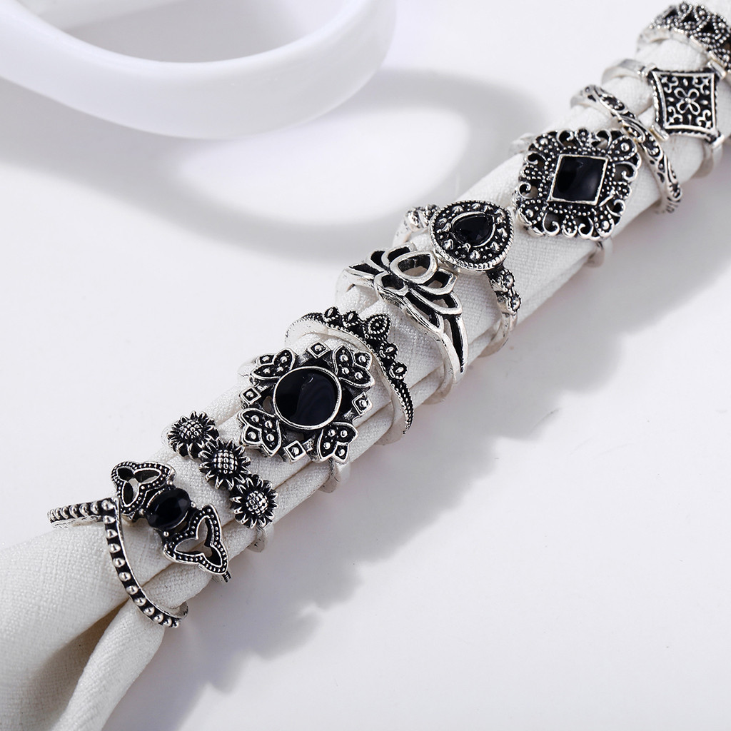 15Pcs Vintage Women Mid Rings Set Flower Crown Hollow Out Joint Knuckle Nail Ring Jewelry rings for women anillos mujer