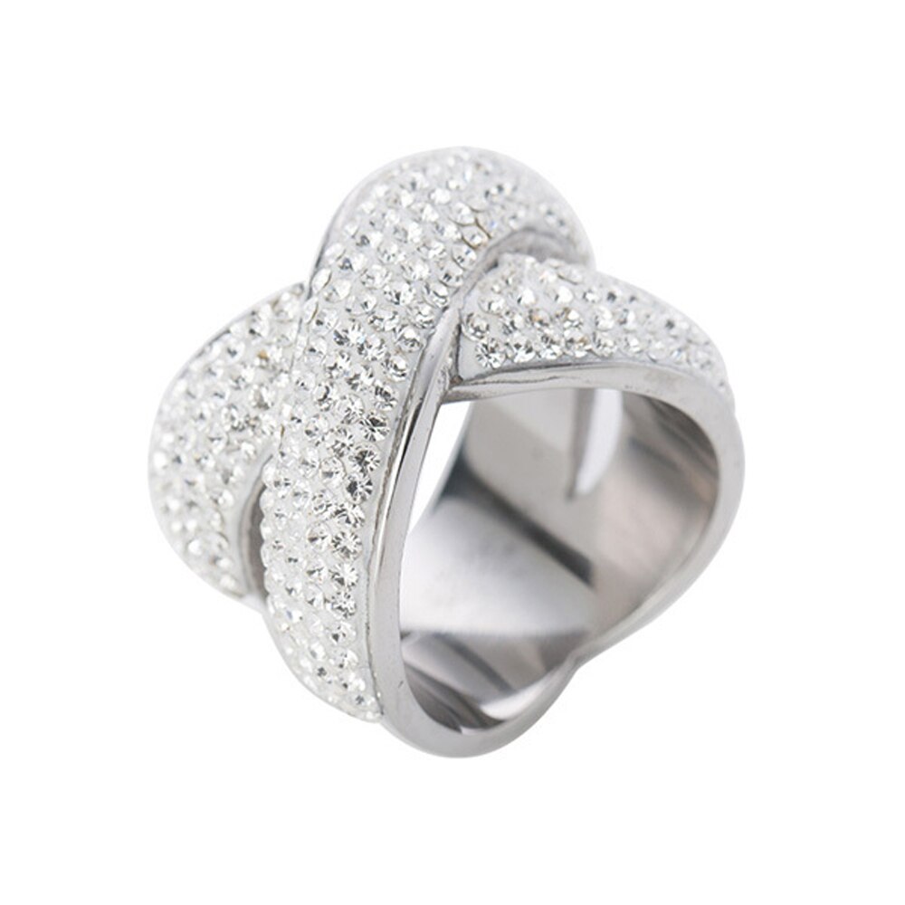 Moda jóias cruz anel com cristal pavimentado na moda de aço inoxidável cristais austríacos womens anéis para festa presente