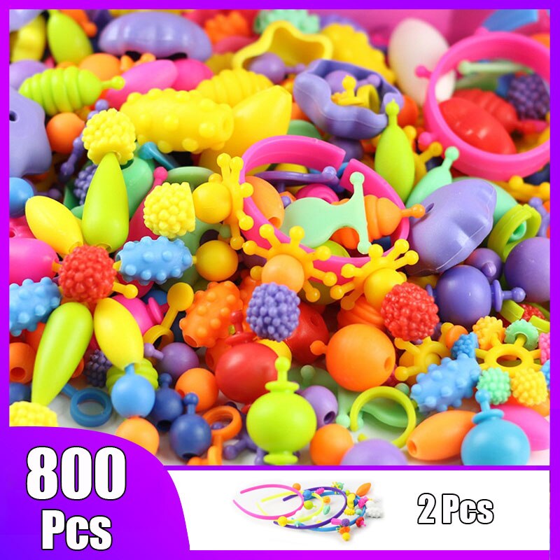 1200 stk popperler snapperle farverigt gør-det-selv smykkesæt pædagogisk pigelegetøj fremstilling af halskæde armbåndsring: 800 stk