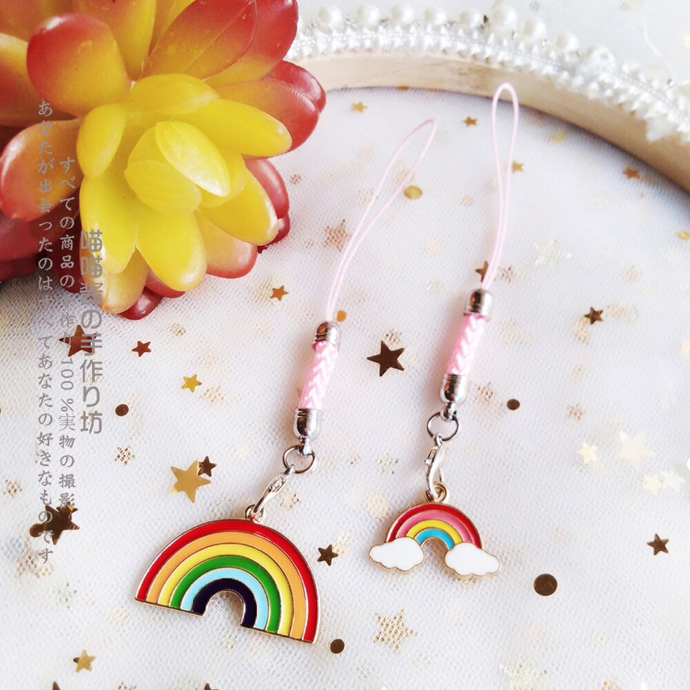 Cute Korean Rainbow Cloud Decor Strap Lanyards for iPhone/Samsung Kawaii Keys Mobile Phone Strap Hanging Rope Smartphone Charm