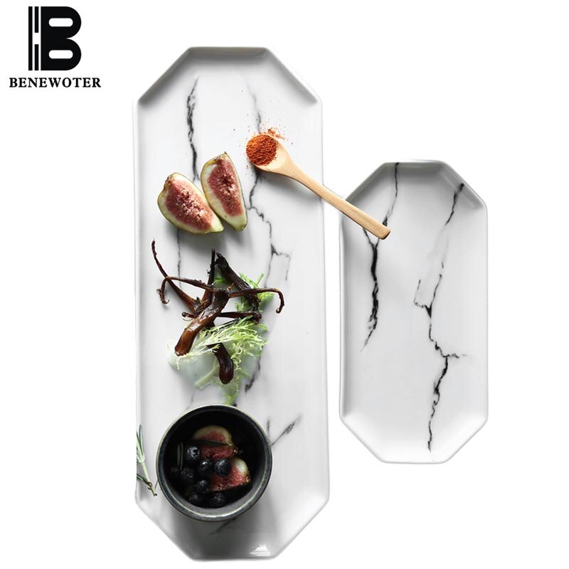 Nordic Marble Texture Dinner Plate Irregular Rectangle Dessert Plates Sushi Dishes Ceramic Tableware Bread Fruit Tray