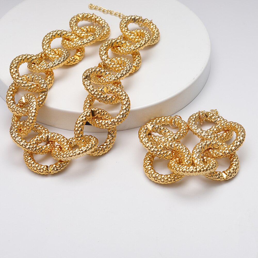 Punk Hip Hop Chunky Dikke Ketting Ketting Vrouwen Overdreven Geometrische Link Ketting Twee Stuk Armband: 3