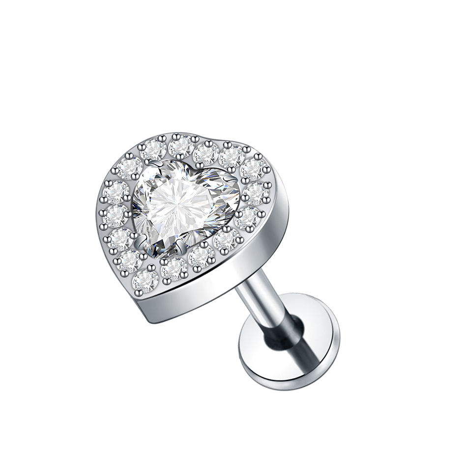 1 pieza de Piercings de titanio para las orejas, Cráneo, murciélago, mariquita, pendiente con forma de corazón, Labret, labio, cartílago, Tragus, hélice, joyería para el cuerpo: Chapado en zinc blanco y azul