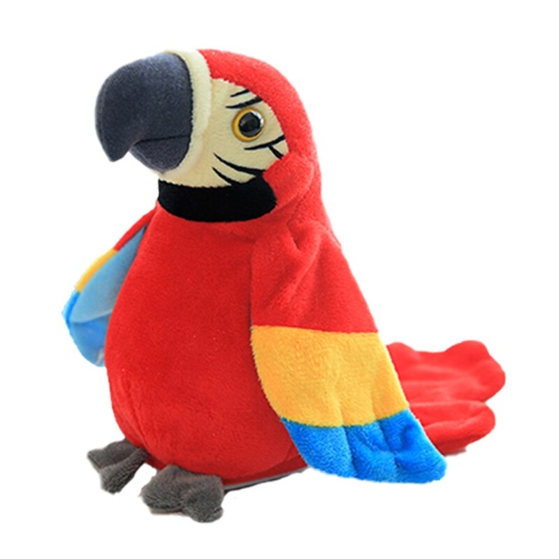 Electric Plush Parrot Speaking Talking Repeats Waving Education Simulation Bird: Red