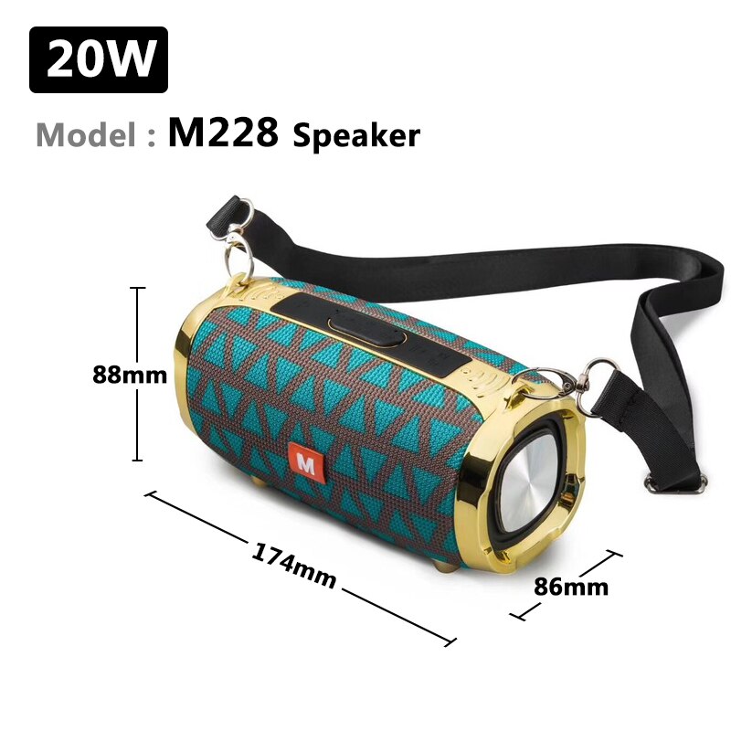 Wireless Bluetooth Speaker Outdoor Portable Subwoofer Colum 3D Stereo Soundbar 4000mAh Battery Music 48 Hours FM / Aux / TF: 20W M228 Green