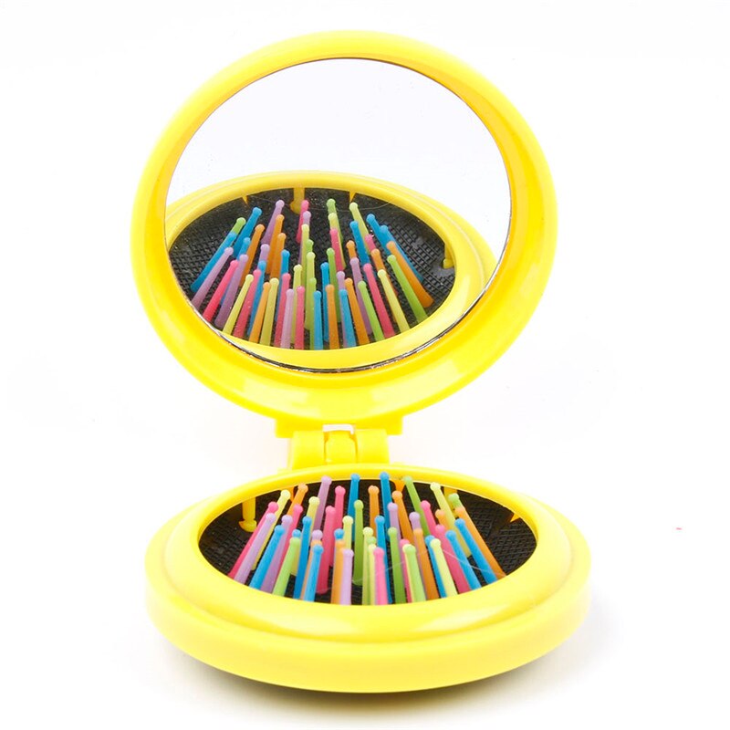 Magic Comb Mini Folding Comb Airbag Massage Hairbrush Round Travel Hair Brush With Mirror Makeup Comb Salon Hair Styling Tools: 04 yellow