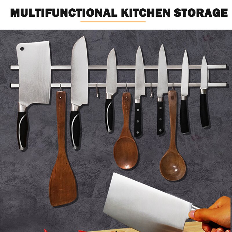 Aan de muur te bevestigen dubbele magnetische messenhouder voor keukengereedschappen, hangende rekkenset van 304 roestvrijstalen magnetische messen