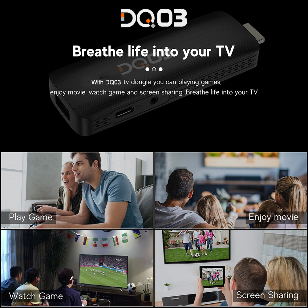 VONTAR DQ03 Mini TV Stick Android 10 QuadCore 1G8G 2G16G Suporte 4K @ 60fps HDR10 + 2.4G e 5.8G Dual Wifi TV BOX Android 10.0