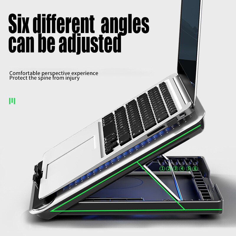 Sammenleggbart laptopstativ aluminiumslegering økt høyde anti-skli plassbesparende sklisikker med laptop kjølepute vifte 17 tommer 2 usb