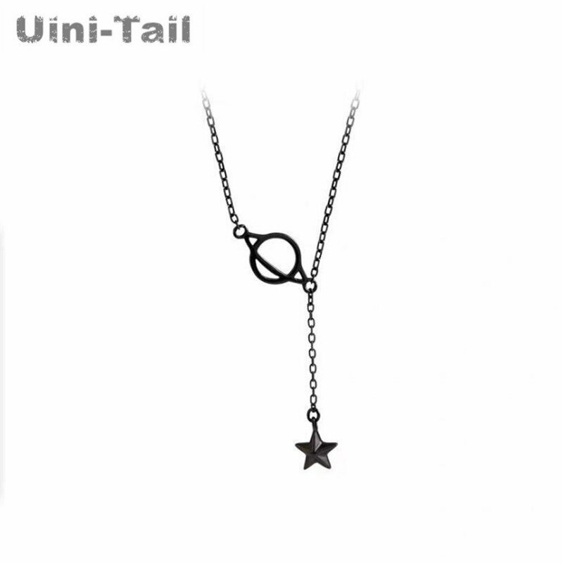 Uini-tail offre spéciale 925 argent sterling noir univers planète collier simple personnalité tendance doux bijoux