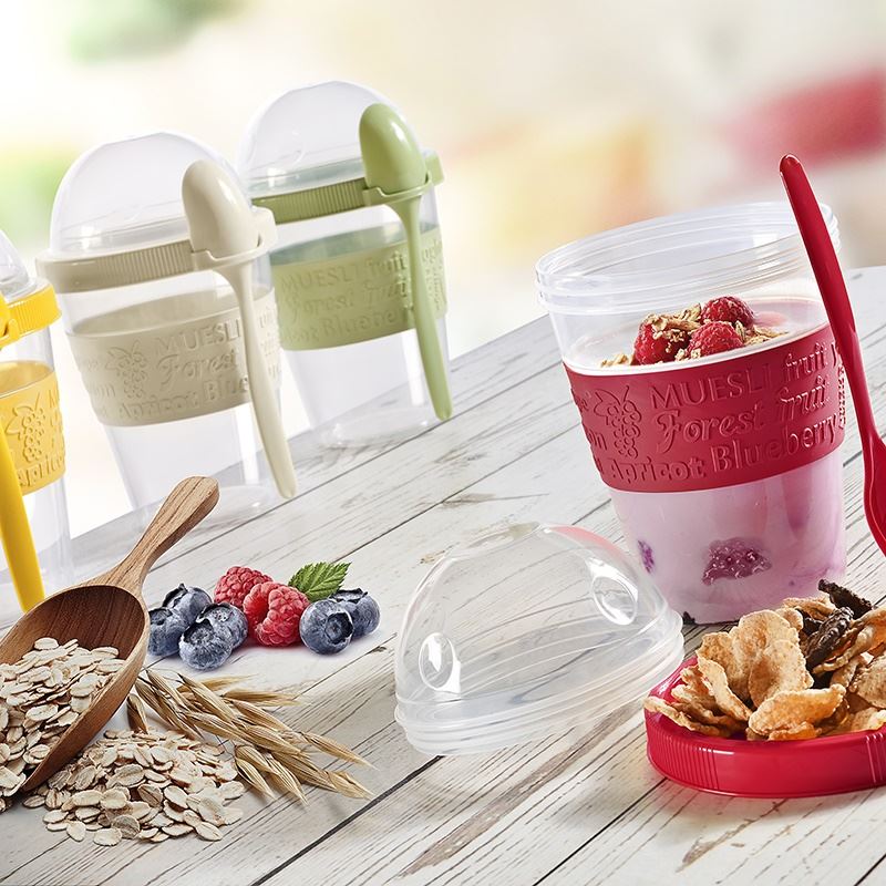 Chill To go Yoghurt Parfait cute cups muesli lunch box reusable Bottle Breakfast exotic Fruit with Spoon Holder party
