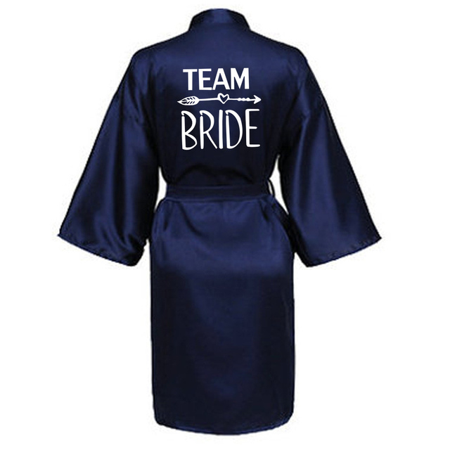 Wedding Party Team Bride Robe With White Letters Kimono Satin Pajamas Bridesmaid Bathrobe SP004