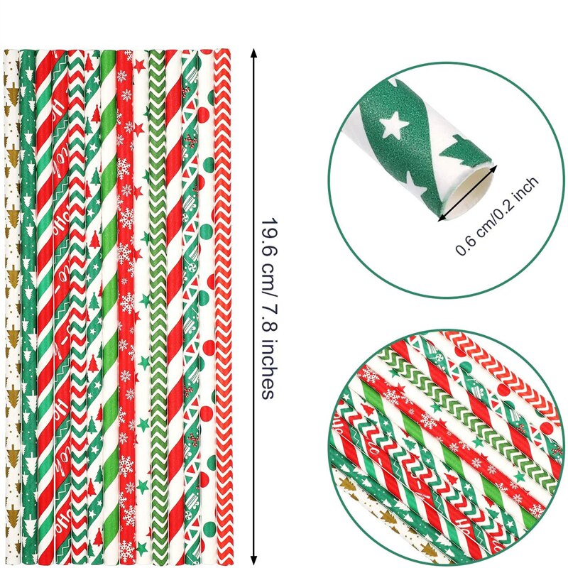 50/25Pcs Kerst Papier Rietjes Wegwerp Sneeuwvlok Rietje Vrolijk Kerstfeest Decor Voor Thuis 2022 Jaar Party levert