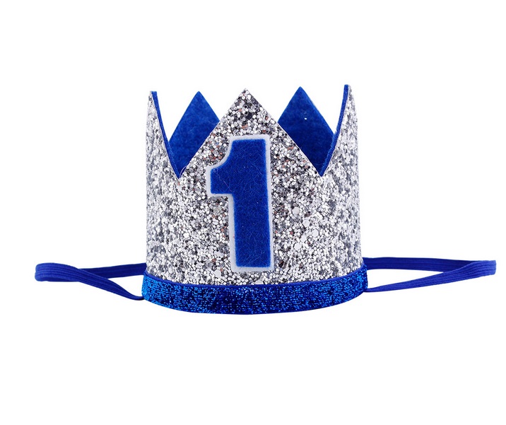 Gutter første bursdag sølv blå krone barn gylden blå 1st bursdag gutt antrekk til kake smash sparkle kongelig bursdagsfest hatt: Sølv blå 1