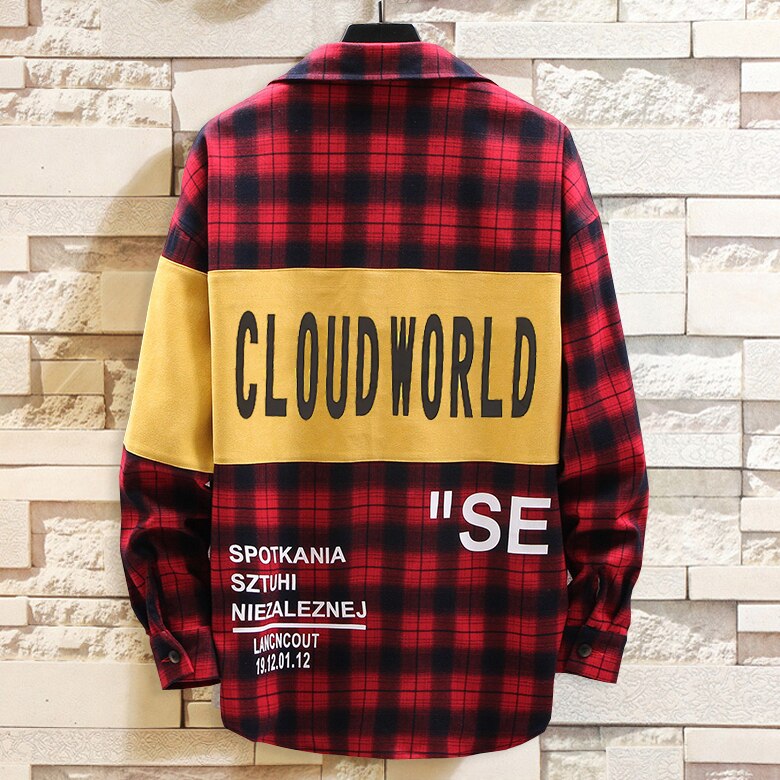 8xl 6xl 5xl 4xl høst menn langermet skjorte rutete tegneserietrykk menn streetwear skjorte uformelt Plus størrelse løse skjorter