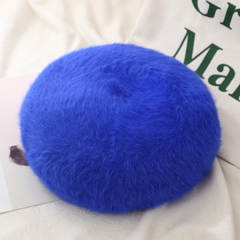 Høst vinter kanin pels beret lue for kvinner jenter solid varm baret fransk lue utendørs reise beret maler lue dame cap: Safir