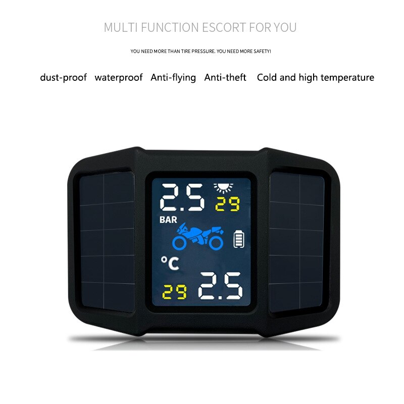 Motorcycle Tire Pressure Monitoring System Solar Power TPMS Real-Time Display Pressure Temperature Alarm
