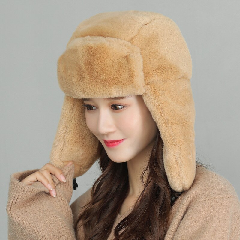 RoxCober Winter Fur Bomber Hats Russian Female Thicker Warm Hat Solid Pink Soft Windproof Ear Flap Ushanka Gorro Bomber Hat
