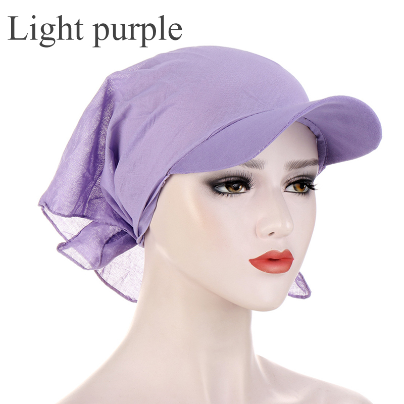 1PC Women Durag Brim Cap Sun Visor with Pre-Tied Turban Caps Head Scarf Hijab Pure Color Muslim Beach Vacation Outdoor: 10