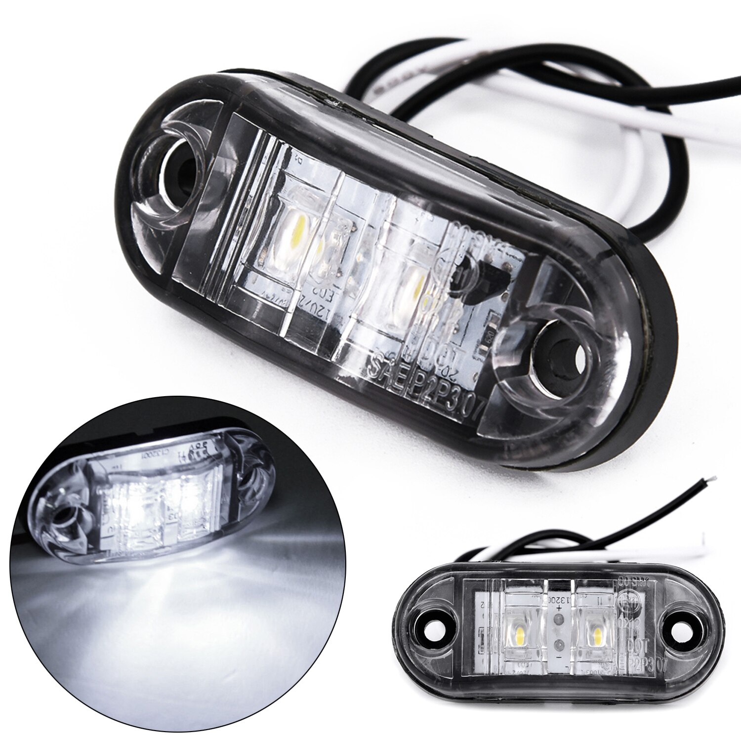 Juego de luces LED para remolque de coche, 12V, 2 uds., Indicador lateral blanco, resistentes al agua, 0,5 W, súper lámpara de plástico, camión duradero