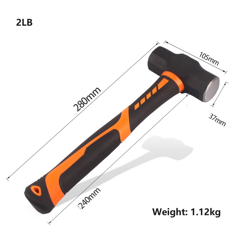 Pure steel octagonal hammer with a hammer and iron hammer to smash the wall with a solid piece of sledgehammer heavy hand hammer: 2LB