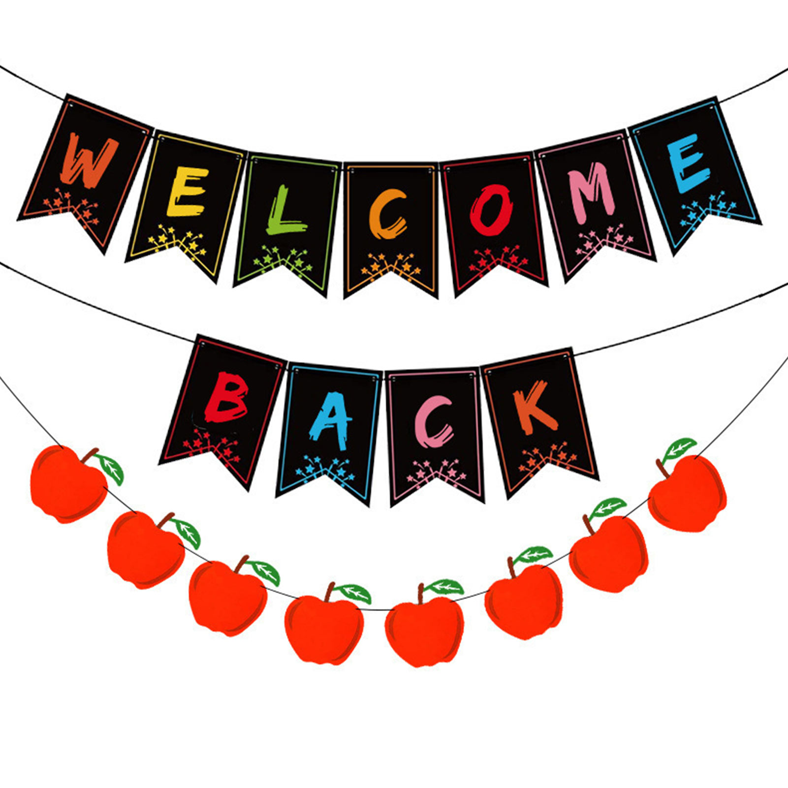 2pcs Welcome Back Banner Universal School Party Decor Hanging Home DIY Tool Art Craft Paper Sign Door Accessories Classroom