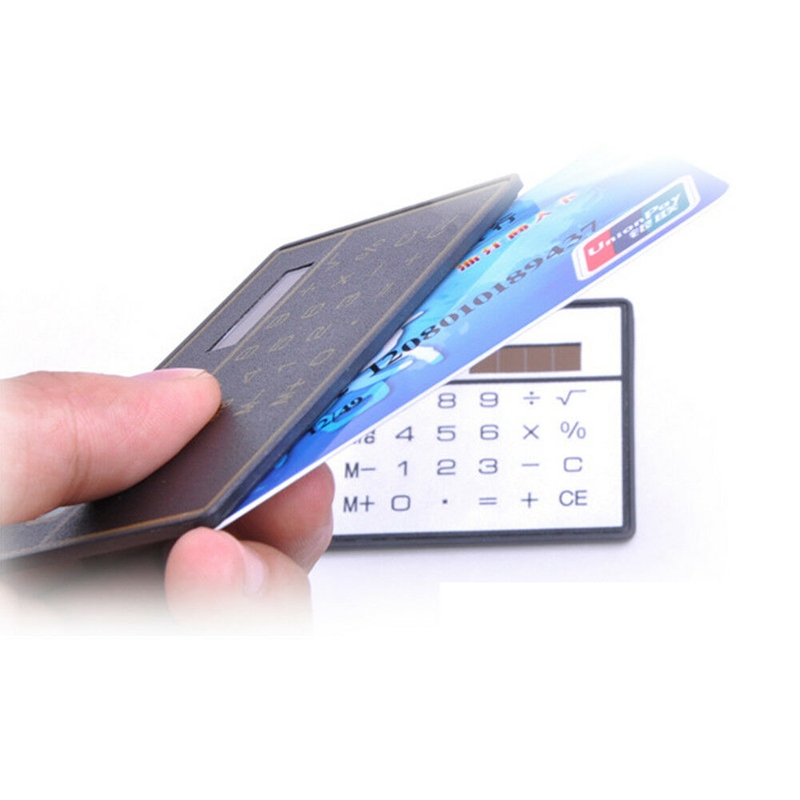 Useful 8 Digits Ultra Thin Mini Slim Credit Card Solar Power Pocket Calculator Random Color