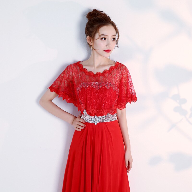 Envolturas nupciales de encaje de verano, chal blanco para mujer, encogimiento de hombros rojo, capa de boda, Bolero, cubre hombros y brazos para mujer y Niña