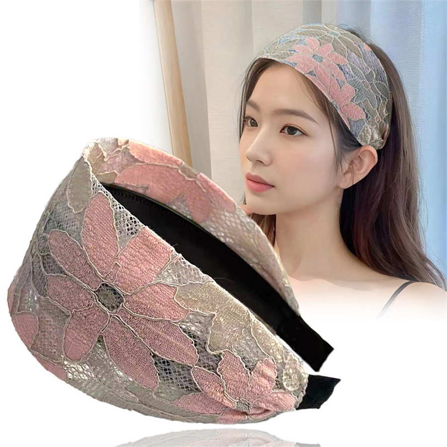 antiskid Wide Women Hairband Solid Lace Turban Solid Elastic Hair Bands Hair Accessories Headband for Women Girls Headdress: GRAY