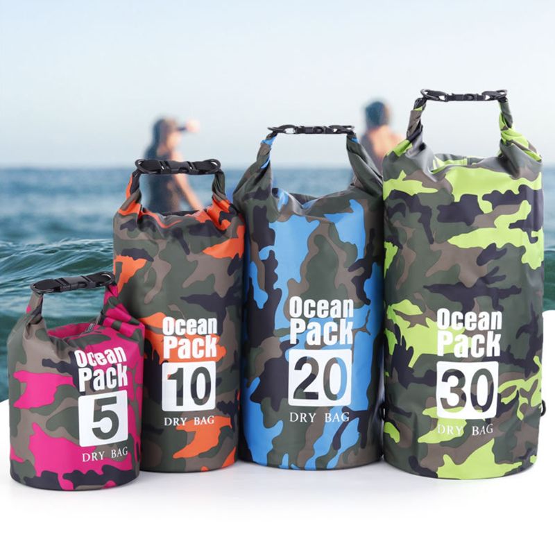 Vandtæt tørpose til kvinder mænd , 5l/10l/20l/30l rulle top let tør opbevaringstaske rygsæk til rejser ,4 farver