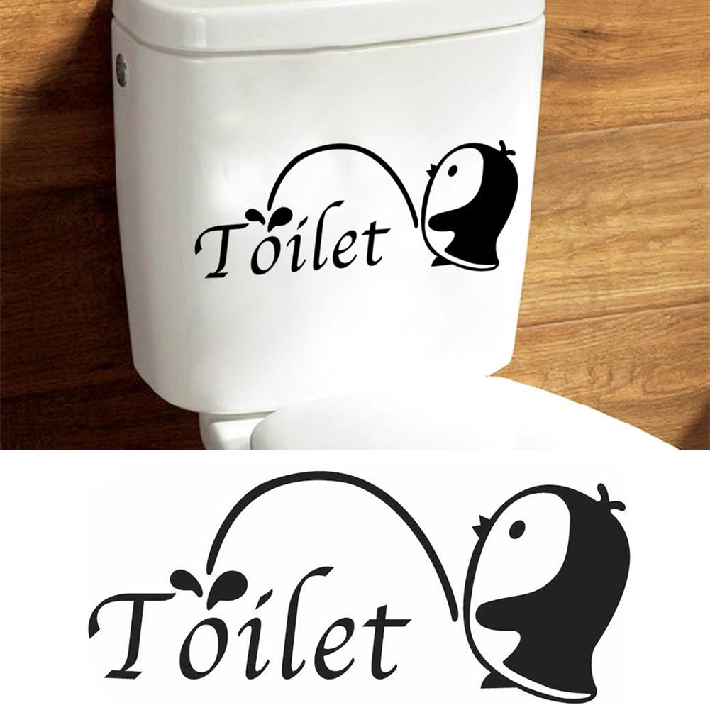 Leuke Zwarte Cartoon Pinguïn Zelfklevende Wc Sticker Moderne Thuis Badkamer Sticker Verwijderbare Art Toilet Decor Waterdichte