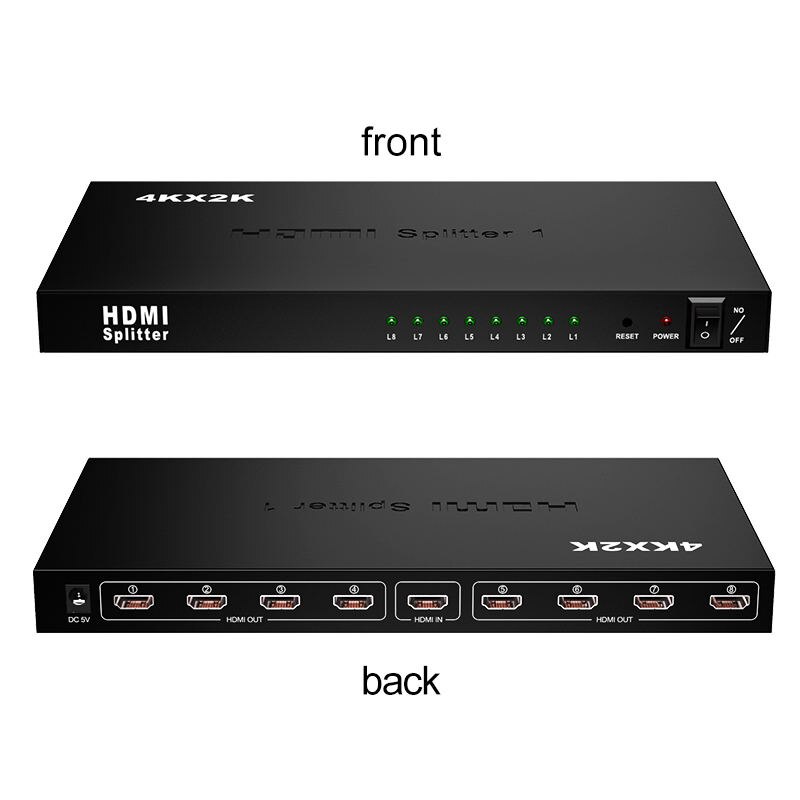 4K 1X8 HDMI Splitter 1 In 8 Out HDMI Splitter 4Kx2K@30Hz HDMI distributor Display Amplifier Converter for DVD PS3 Xbox HDTV 4K