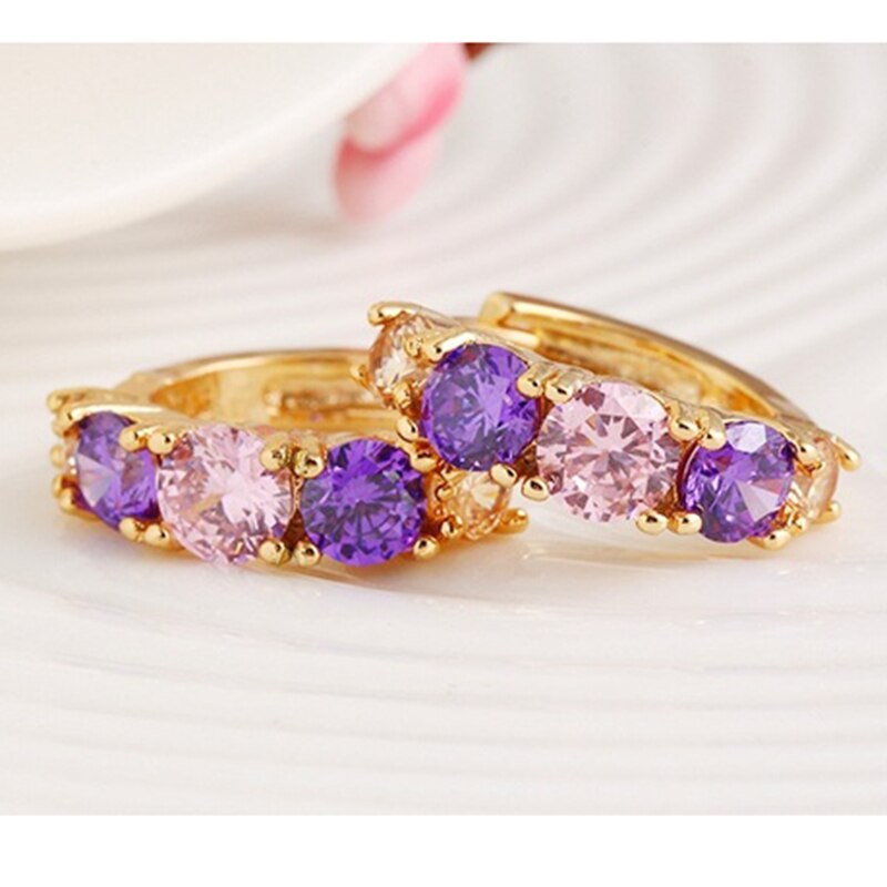 Women Zircon earrings pendant Hoop earrings female -Purple