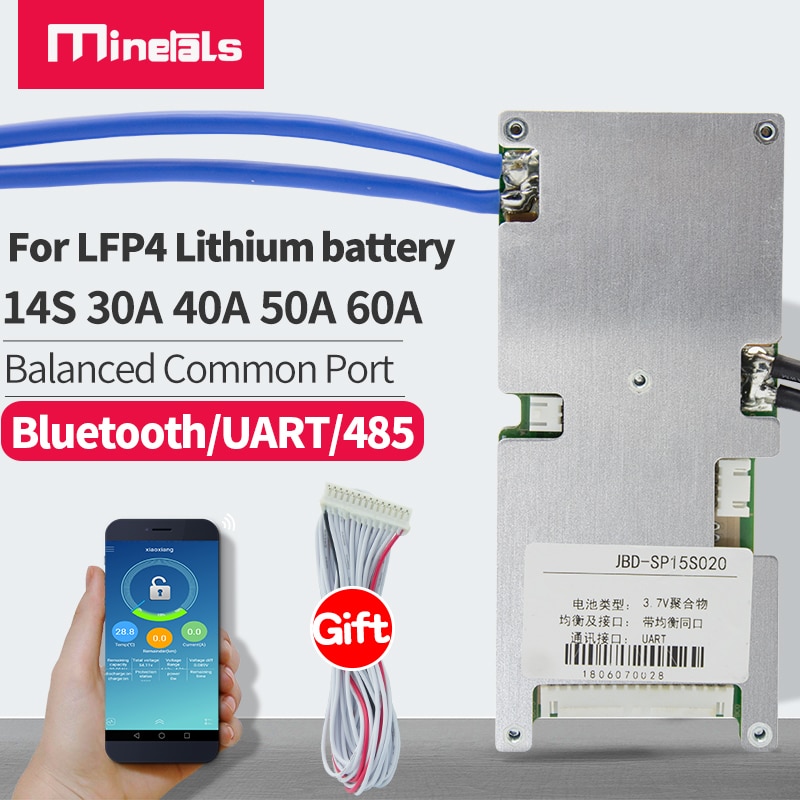 14s BMS bluetooth balance APP power display PC communication battery polymer 3.2v 20a 30a 40a 50a 60a protection board smart bms