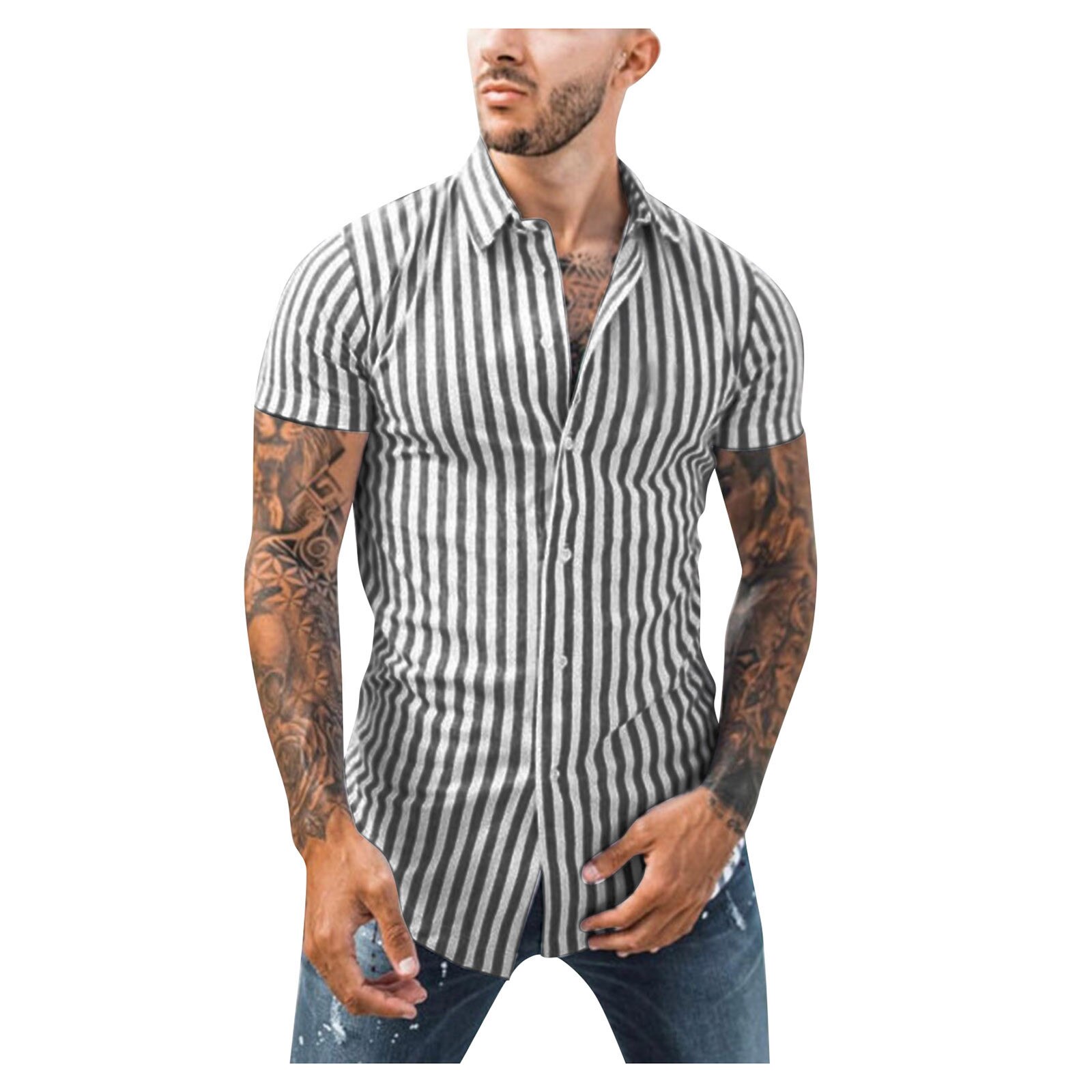 Men Shirt Vacation Hawaiian Shirt Male Casual Stripe Print Beach Shirts Men Short Sleeve Plus Size Camisa Hawaiana Hombre