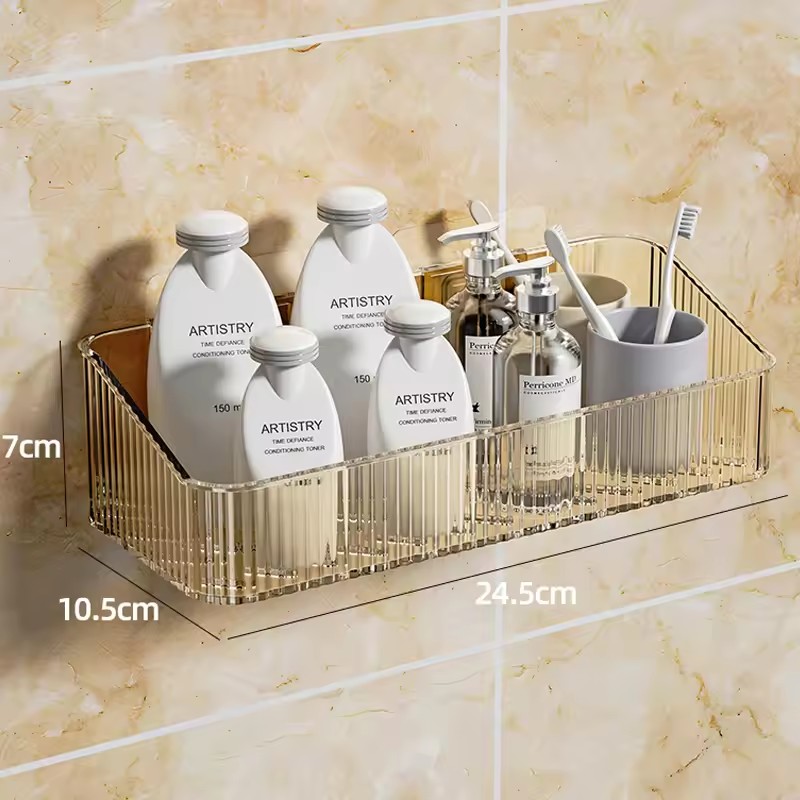 Rack de armazenamento de cosméticos montado na parede de canto plástico sem furo necessário organizador para acessórios de banheiro